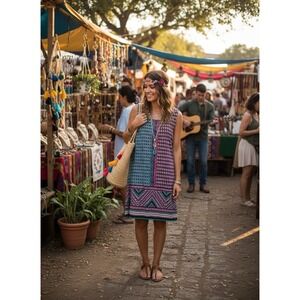 Valerie Stevens Dress XL Boho Sheath Sundress Flowy Indie Folklore 0213